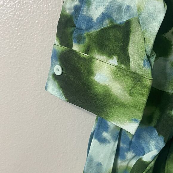 TUCKERNUCK Deep Lagoon Tate Mini Dress Green Blue Size XS Drop Waist Long Sleeve - Picture 13 of 15